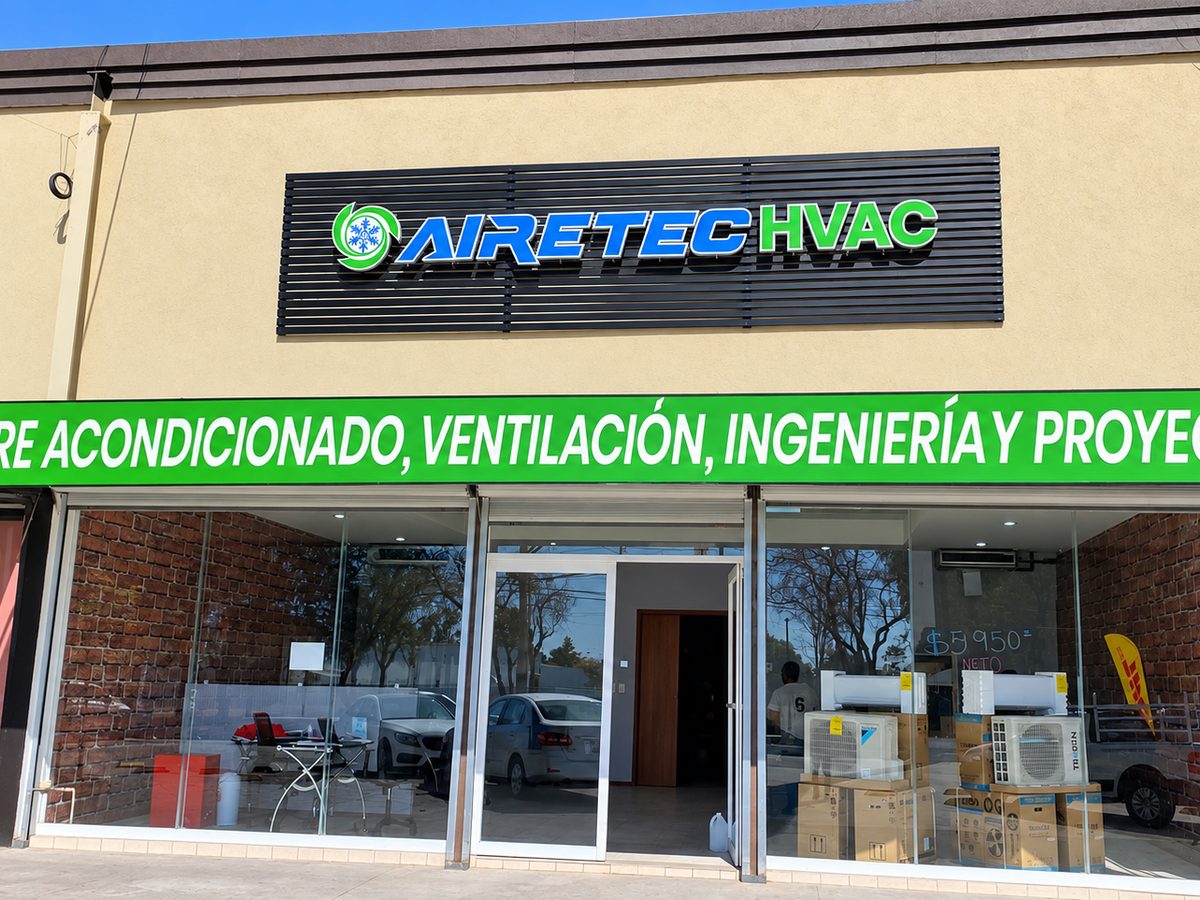 Fachada de la matriz de Airetec en León, Guanajuato